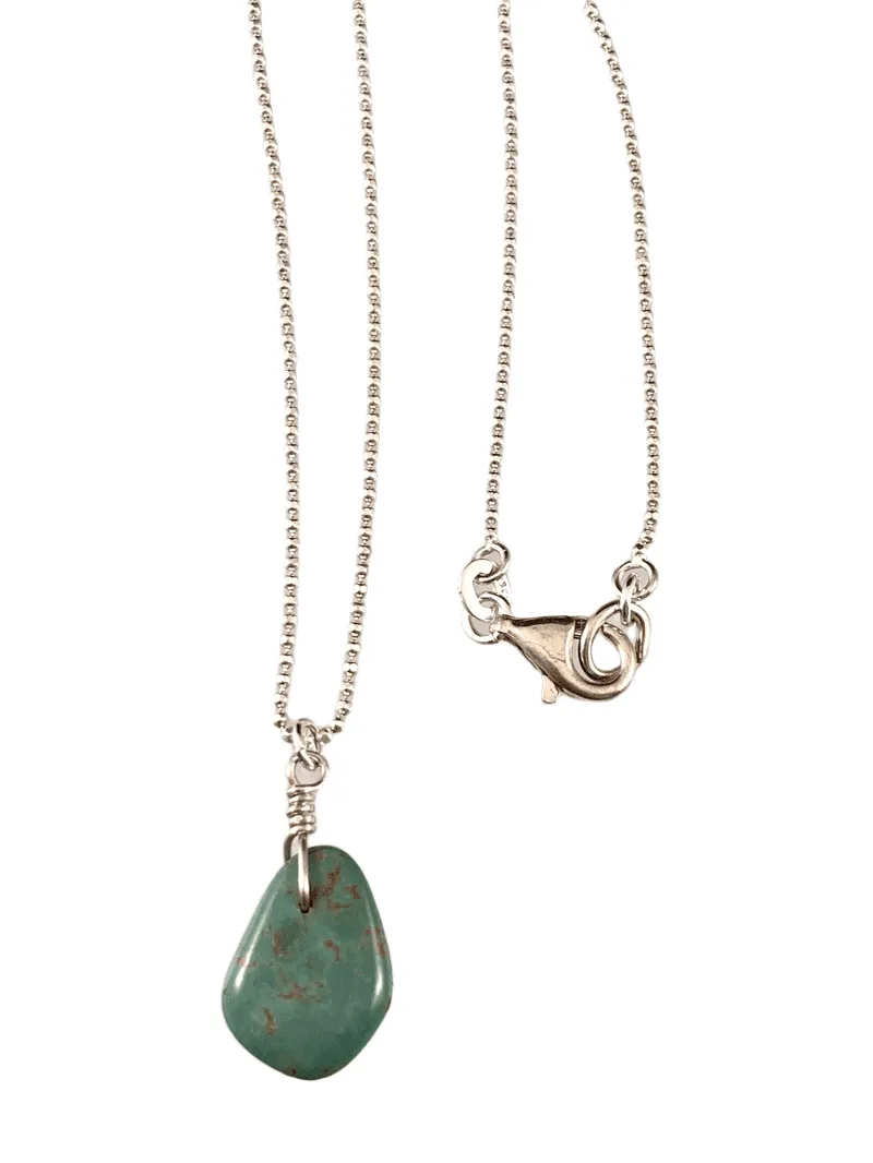 16" Small Turquoise Teardrop on Sterling Silver Faceted Bead Chain Necklace
