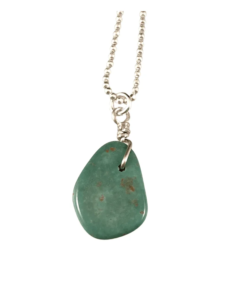 16" Small Turquoise Teardrop on Sterling Silver Faceted Bead Chain Necklace