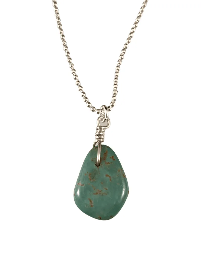 16" Small Turquoise Teardrop on Sterling Silver Faceted Bead Chain Necklace