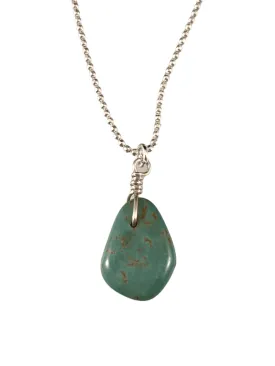 16" Small Turquoise Teardrop on Sterling Silver Faceted Bead Chain Necklace