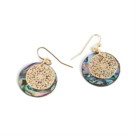 Abalone Circle with Gold Design Earrings