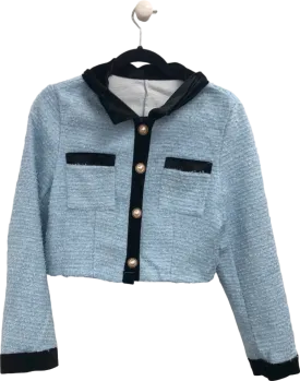 Blue Cropped Button-Up Jacket with Hood UK S