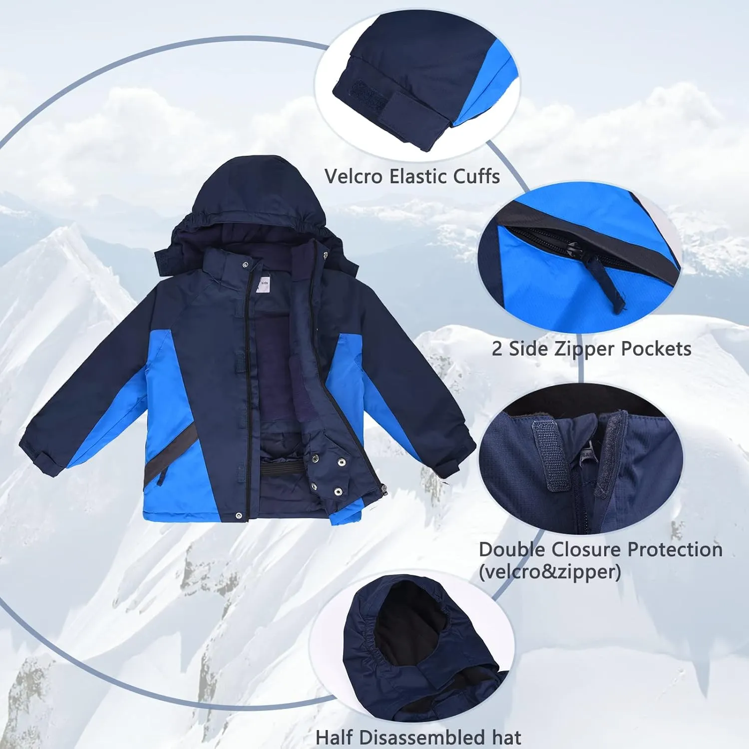 Boy's Waterproof Ski Jacket,Kids Warm Winter Snow Coat,Hooded Fleece Outwear,Windproof RainCoat