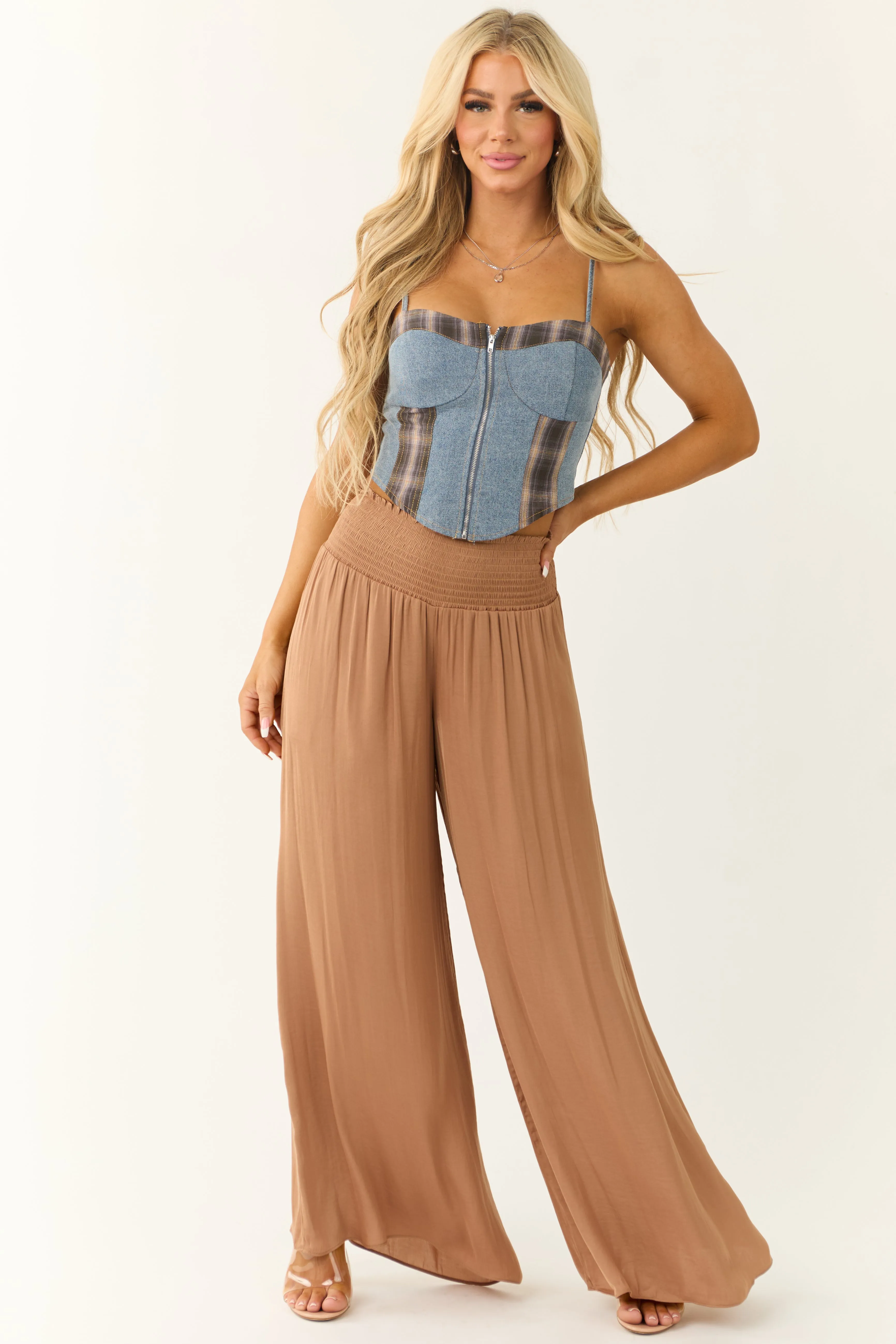 Brown Sugar Wide Leg Smocked High Rise Pants