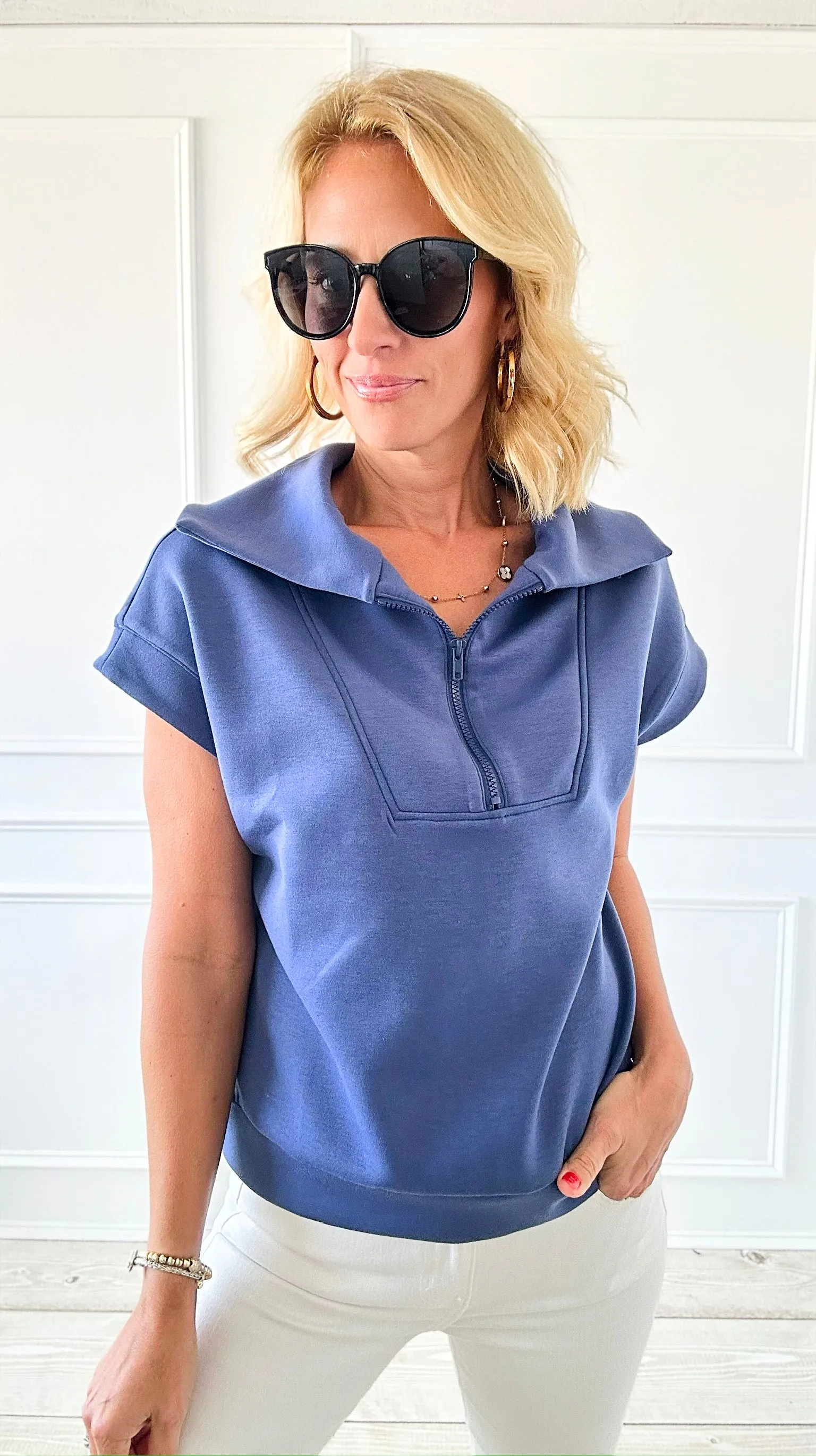 Chic Scuba Half Zip Vest - Navy