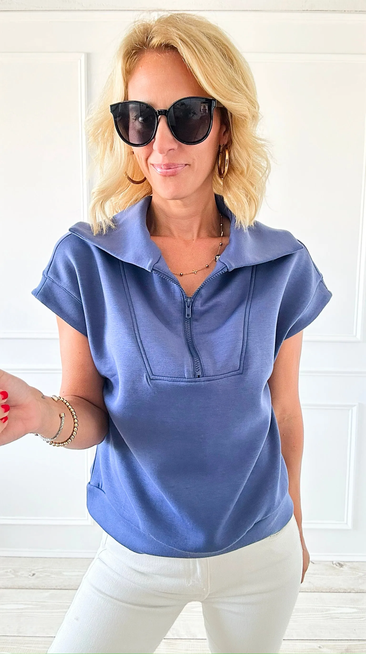 Chic Scuba Half Zip Vest - Navy