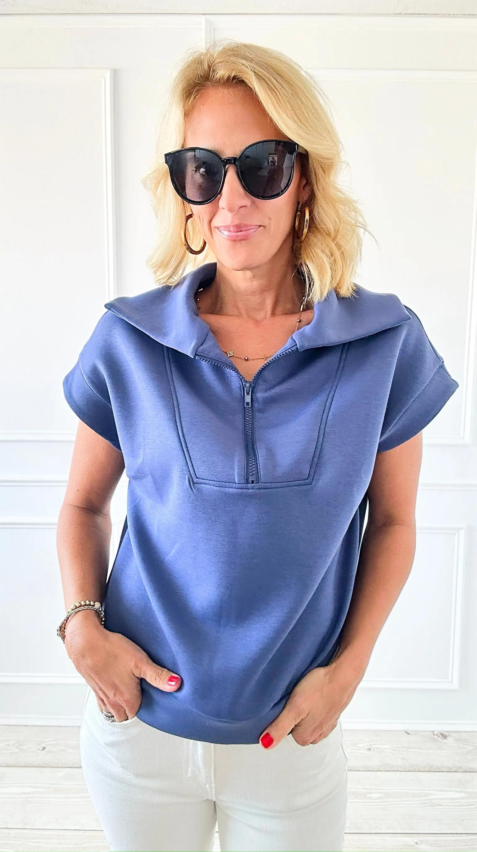 Chic Scuba Half Zip Vest - Navy