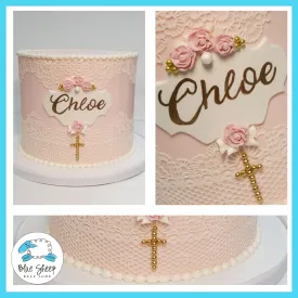 Chloe's Buttercream Lace Communion Cake