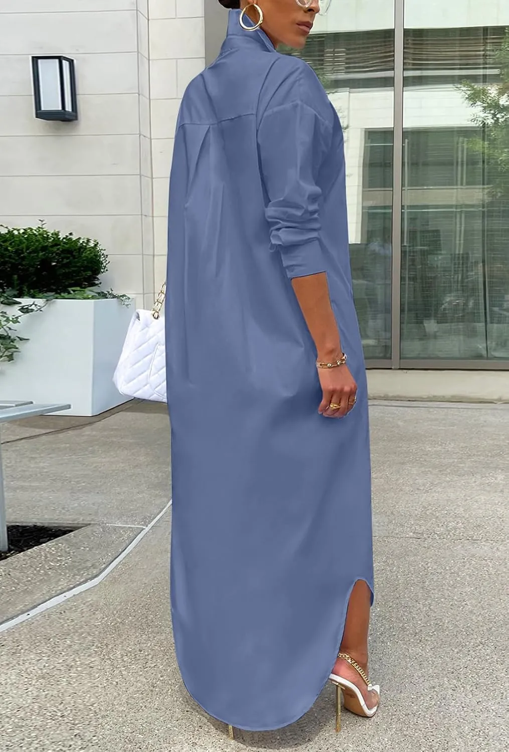 Choichic Shirt Dresses for Women Casual Long Sleeve Cotton Button Down Maxi Dresses