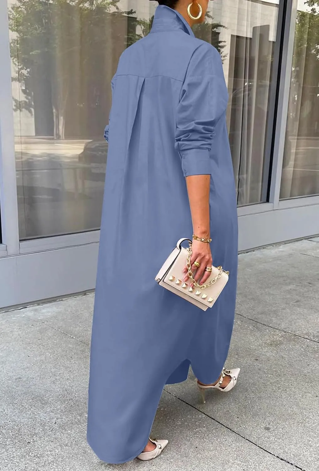 Choichic Shirt Dresses for Women Casual Long Sleeve Cotton Button Down Maxi Dresses