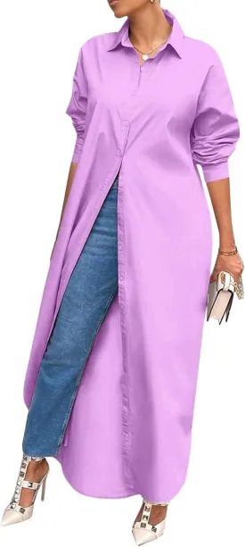 Choichic Shirt Dresses for Women Casual Long Sleeve Cotton Button Down Maxi Dresses