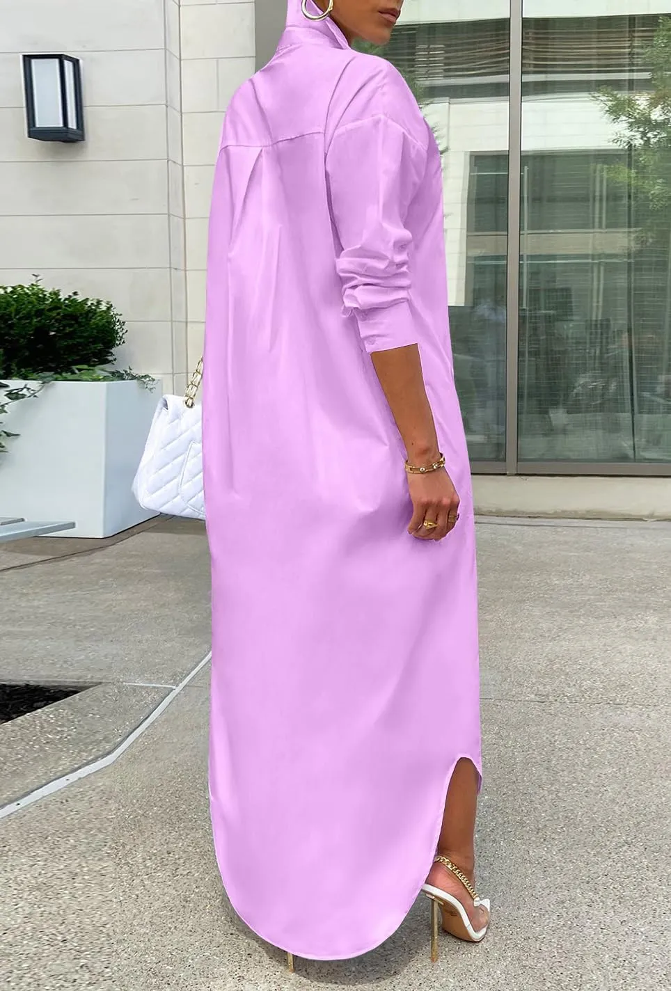 Choichic Shirt Dresses for Women Casual Long Sleeve Cotton Button Down Maxi Dresses