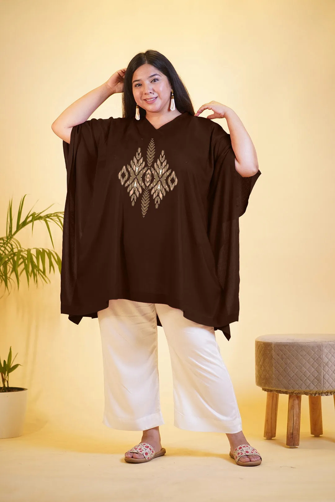 Coffee Rayon Kurti & MilkyWhite Palazzo - Sahibaan i Khaas