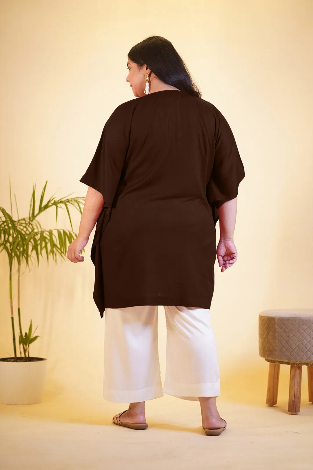 Coffee Rayon Kurti & MilkyWhite Palazzo - Sahibaan i Khaas