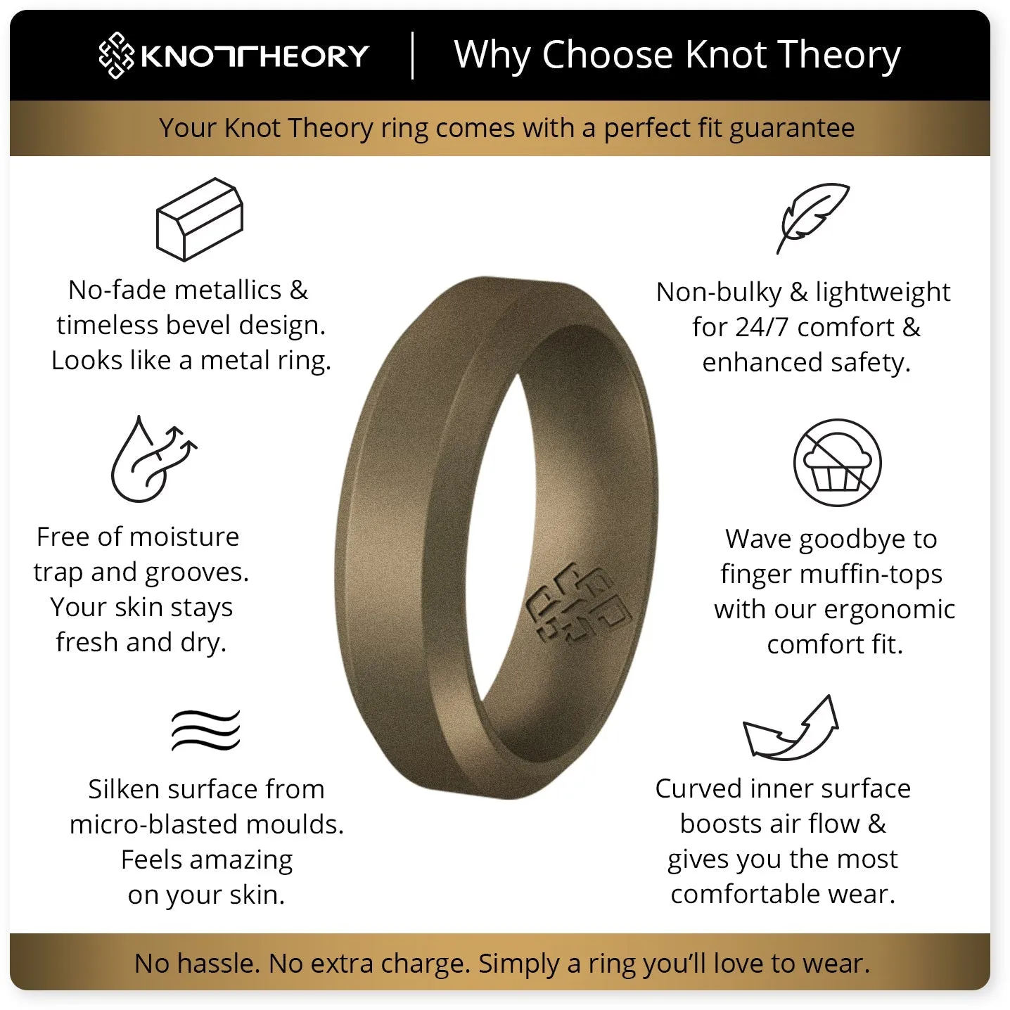 Dark Bronze Bevel Edge Breathable Silicone Ring For Men and Women