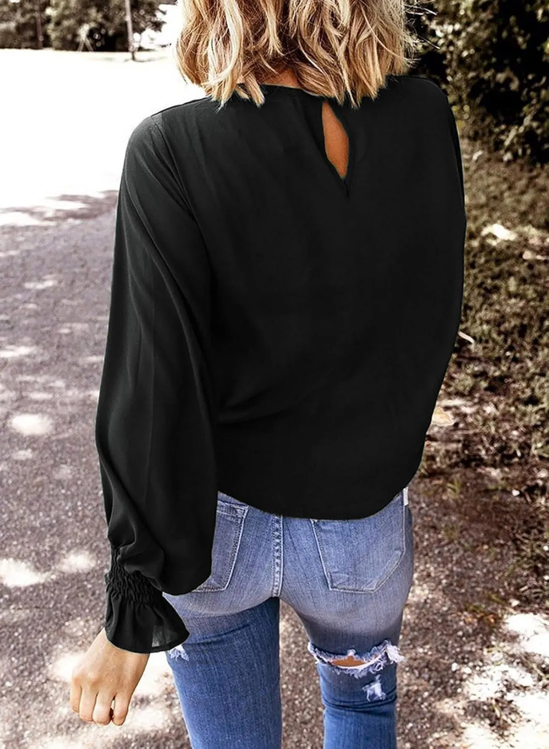 Dokotoo Long Sleeve Shirts for Women 2024 Fashion Fall Ruffle Bubble Sleeve Casual Loose Tops and Blouses