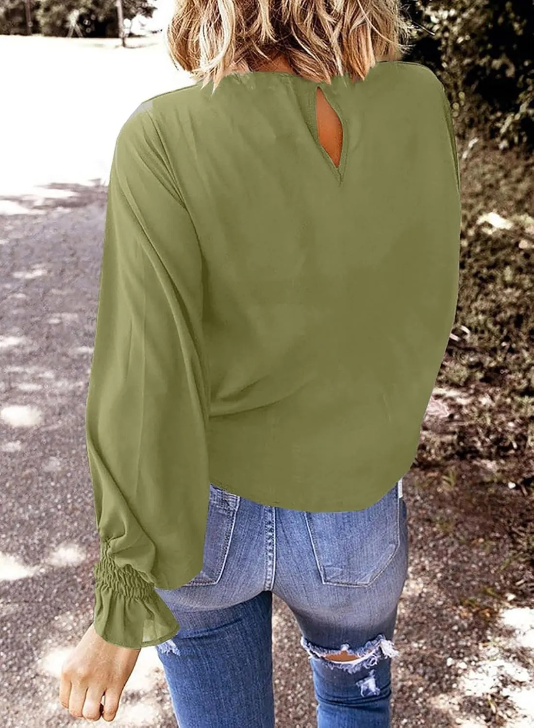 Dokotoo Long Sleeve Shirts for Women 2024 Fashion Fall Ruffle Bubble Sleeve Casual Loose Tops and Blouses