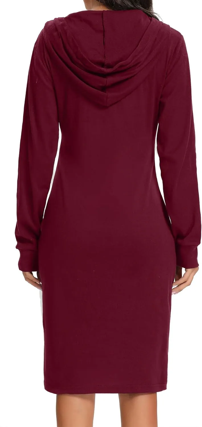 Kimmery Long Sleeve Dress for Women Lightweight Kangaroo Pocket Hoodie Dress Fall Sweatshirts for Women