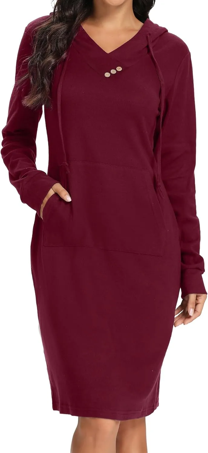 Kimmery Long Sleeve Dress for Women Lightweight Kangaroo Pocket Hoodie Dress Fall Sweatshirts for Women