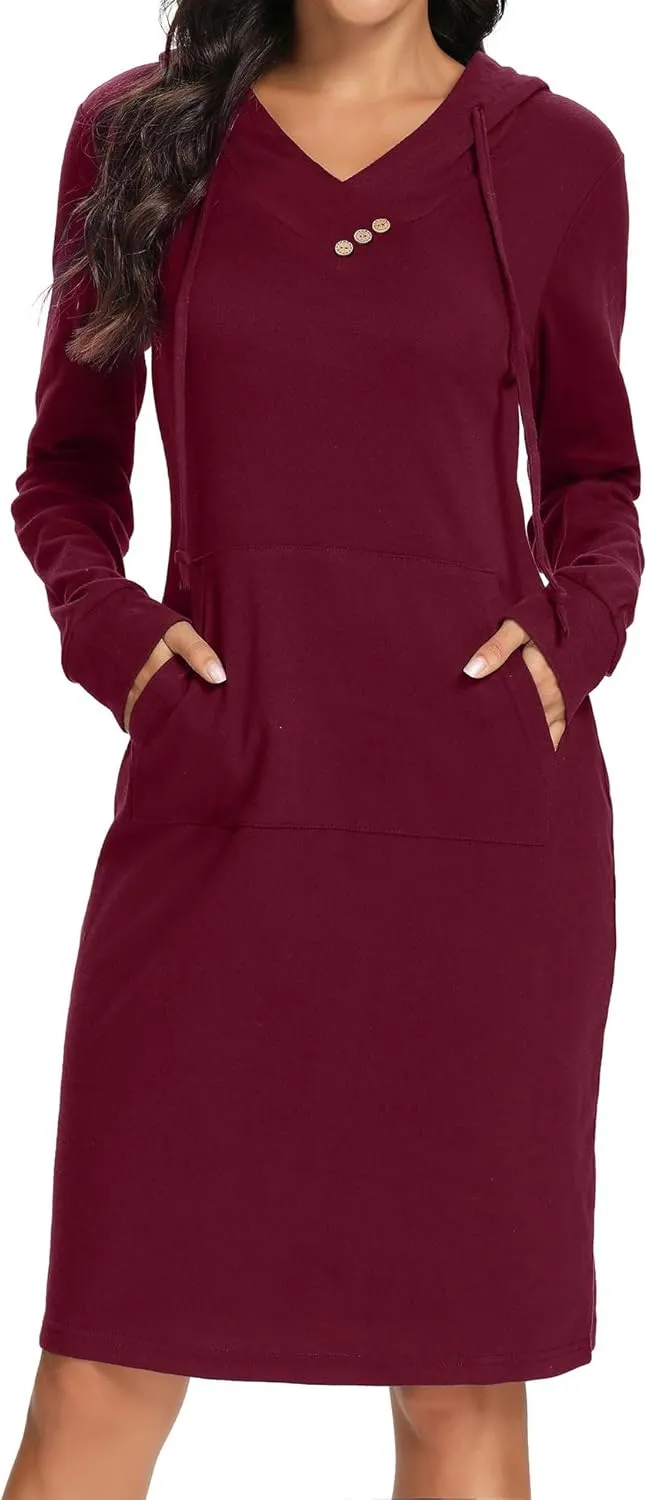 Kimmery Long Sleeve Dress for Women Lightweight Kangaroo Pocket Hoodie Dress Fall Sweatshirts for Women