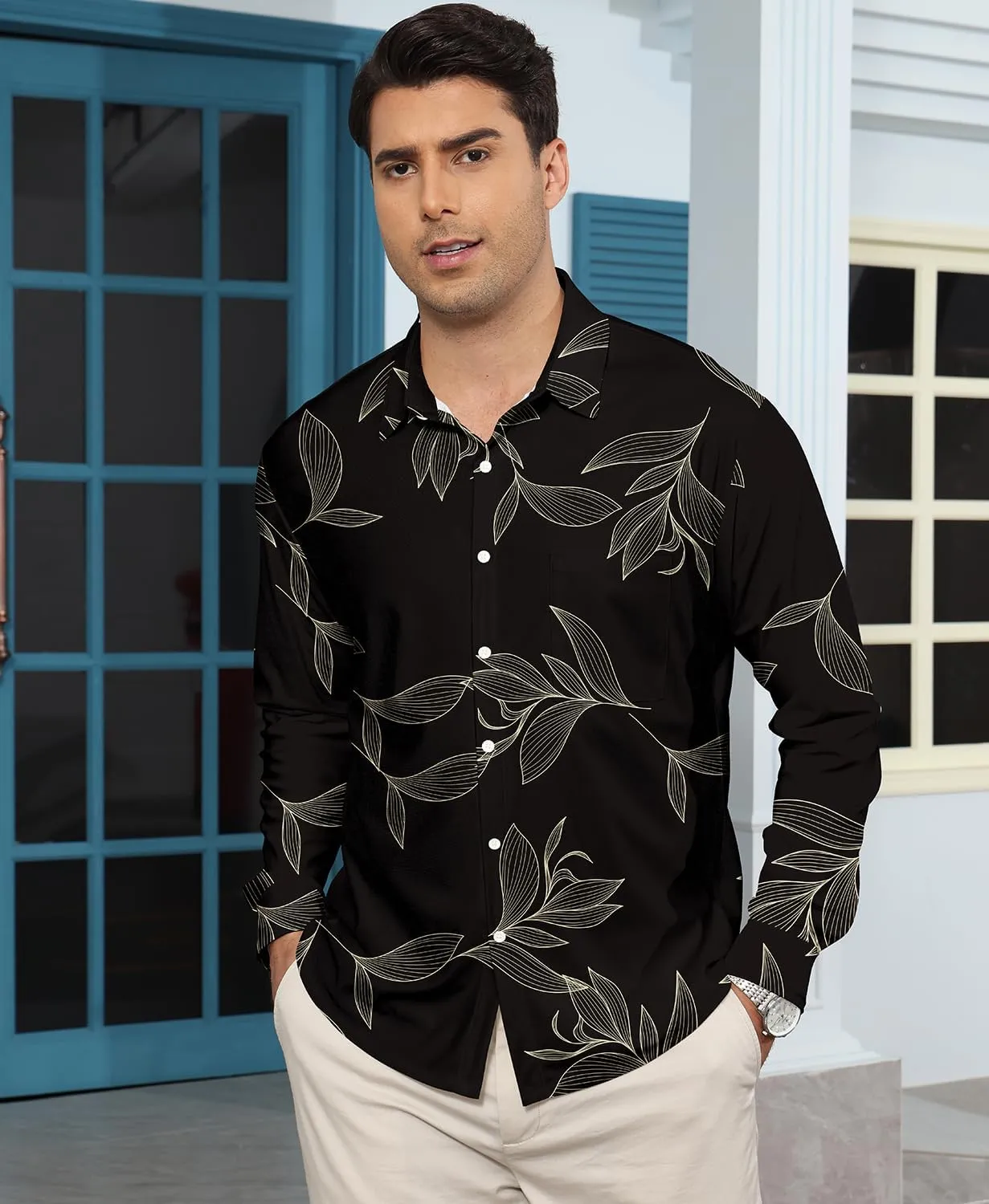 KYKU Mens Long Sleeve Shirt: Fashion Button Down Casual Shirts for Men with Pocket