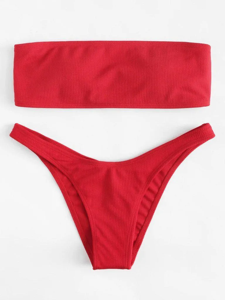 Lace Up Bandeau Bikini Set