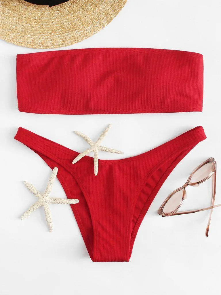 Lace Up Bandeau Bikini Set