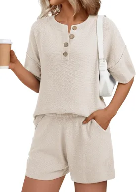 LILLUSORY Womens Summer Knit Matching Lounge Set 2 Piece Outfits