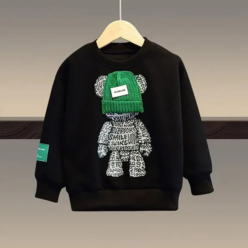 little Surprise Box Black & Green Fuzzy Teddy 2 piece Track Suit set for Kids