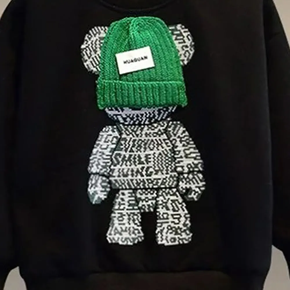 little Surprise Box Black & Green Fuzzy Teddy 2 piece Track Suit set for Kids