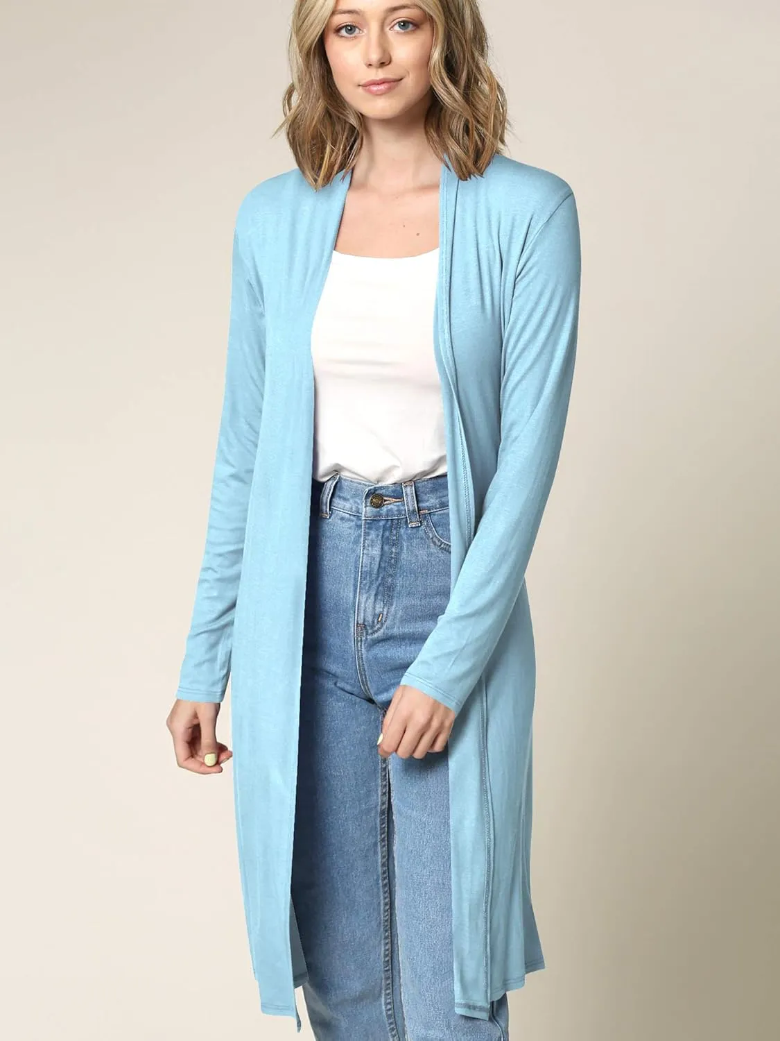 Lock and Love Women's Long Cardigan  Fall Casual Draped Open Front Lightweight Duster with Long Sleeves