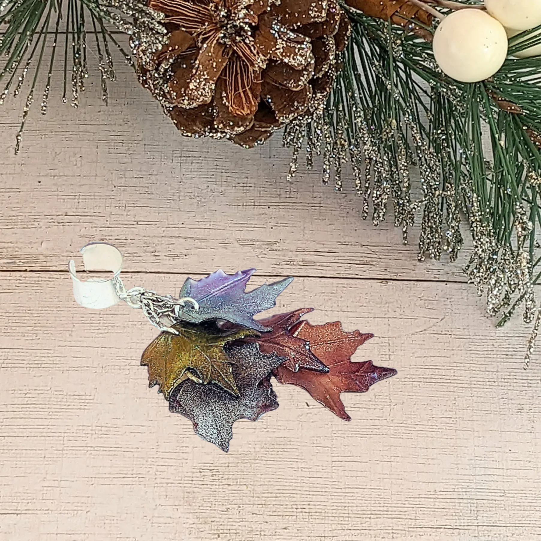 Maple Leaves Ear Cuff, Silver