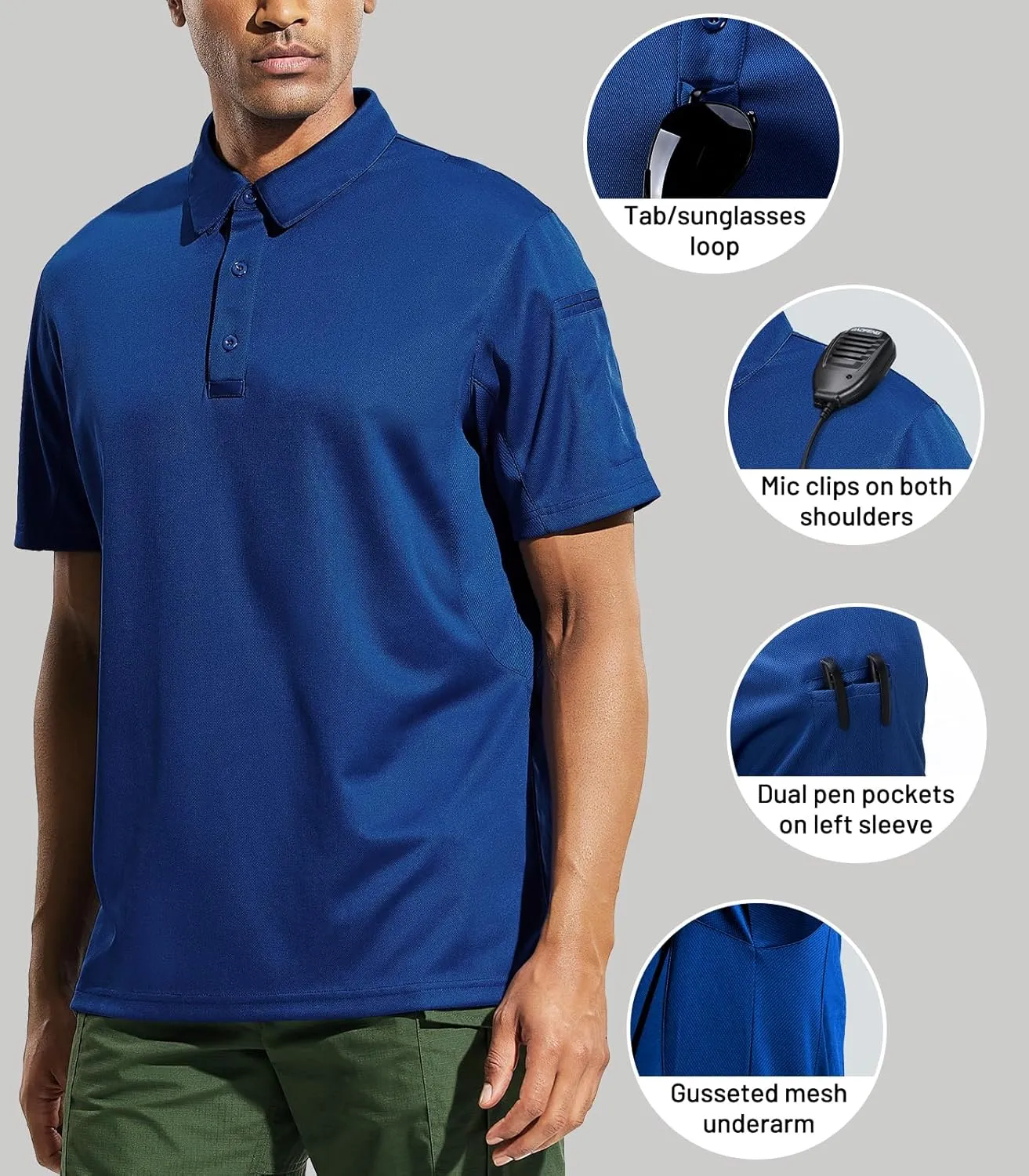 MIER Men's Outdoor Performance Tactical Polo Shirts Short and Long Sleeve, Moisture-Wicking