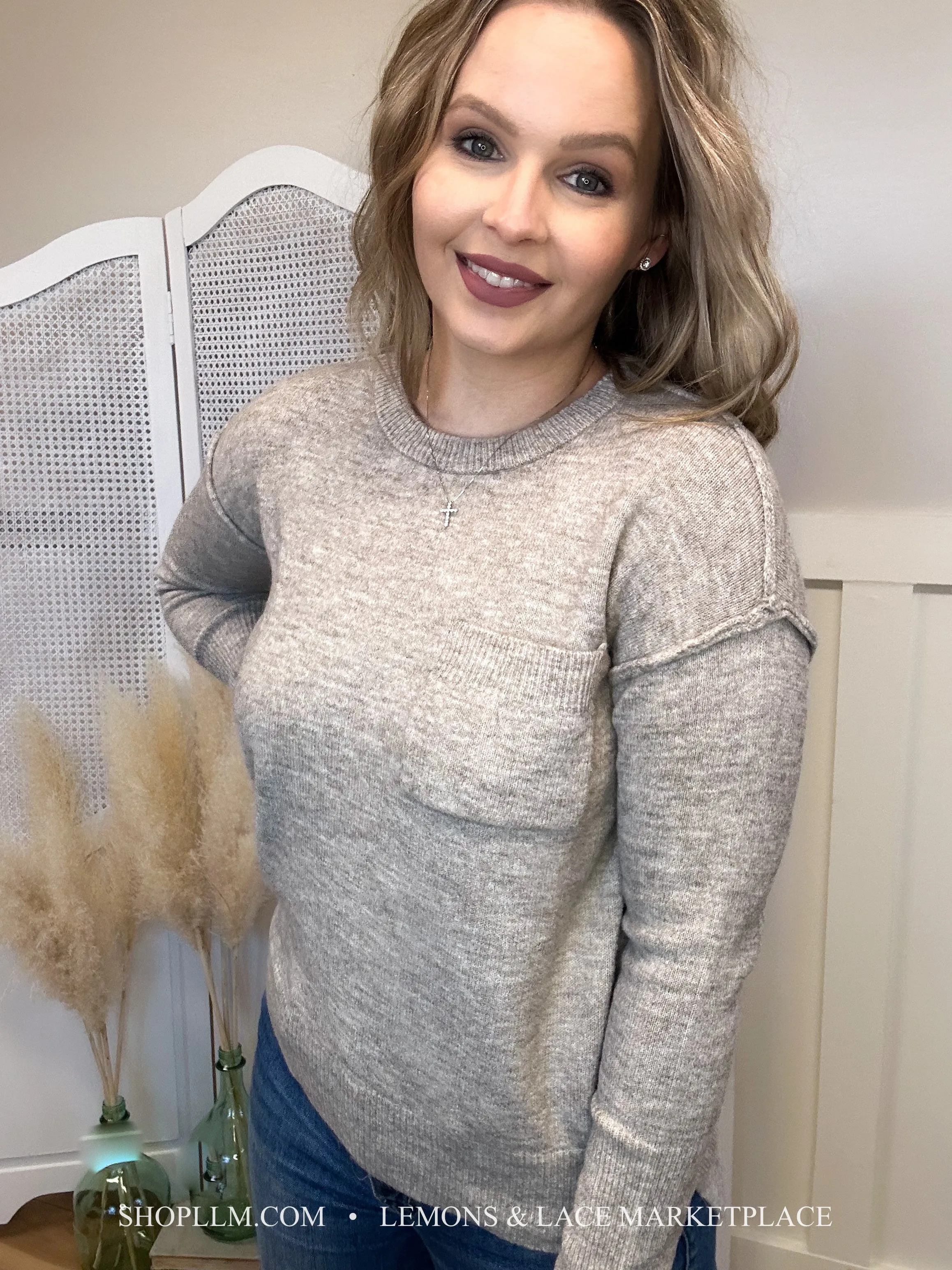 Mocha Melange Hi-Low Pocket Sweater