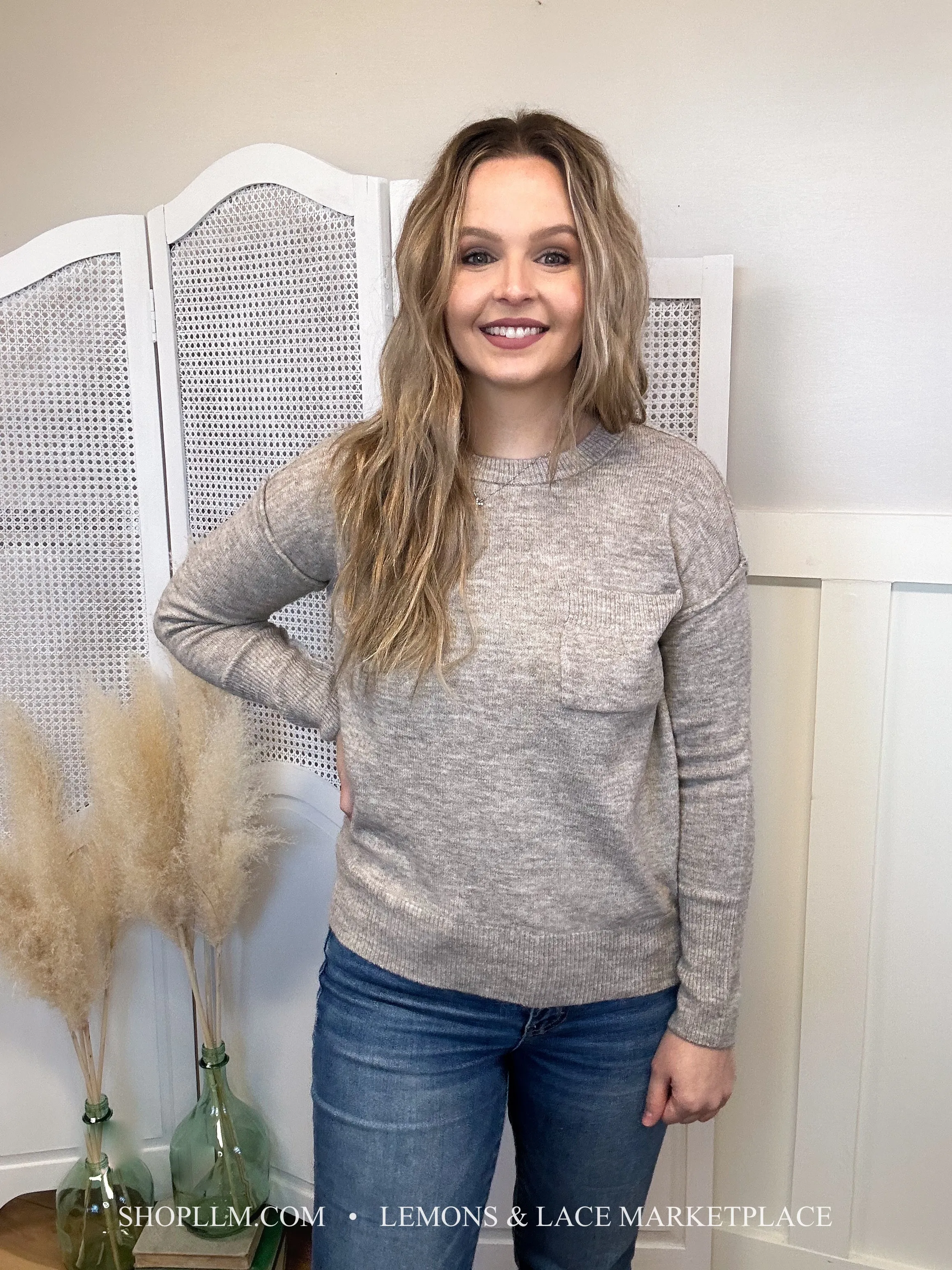 Mocha Melange Hi-Low Pocket Sweater