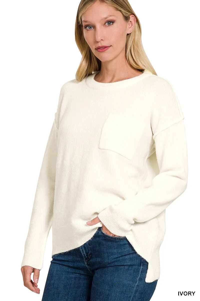 Mocha Melange Hi-Low Pocket Sweater