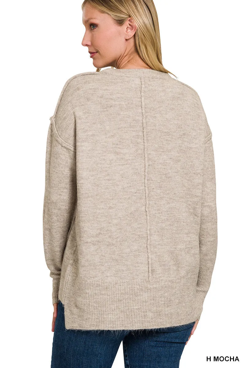 Mocha Melange Hi-Low Pocket Sweater