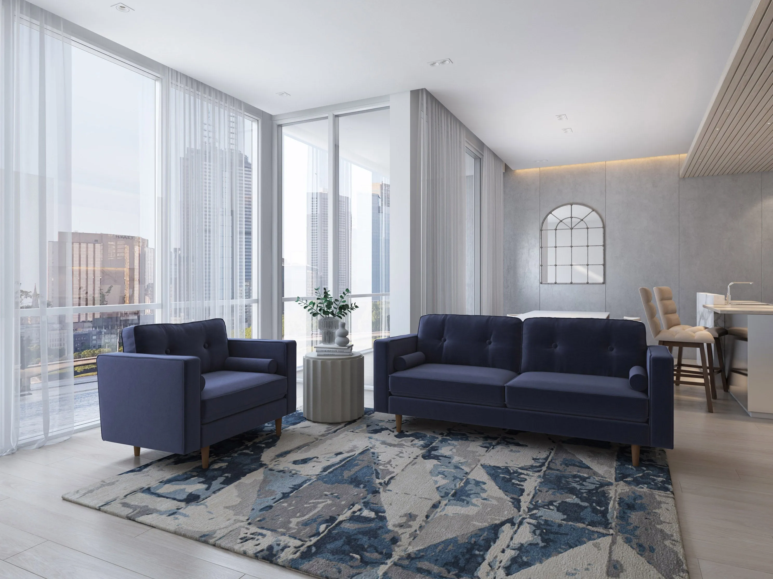 Navy Blue Sofa and Chair 2 Piece Set