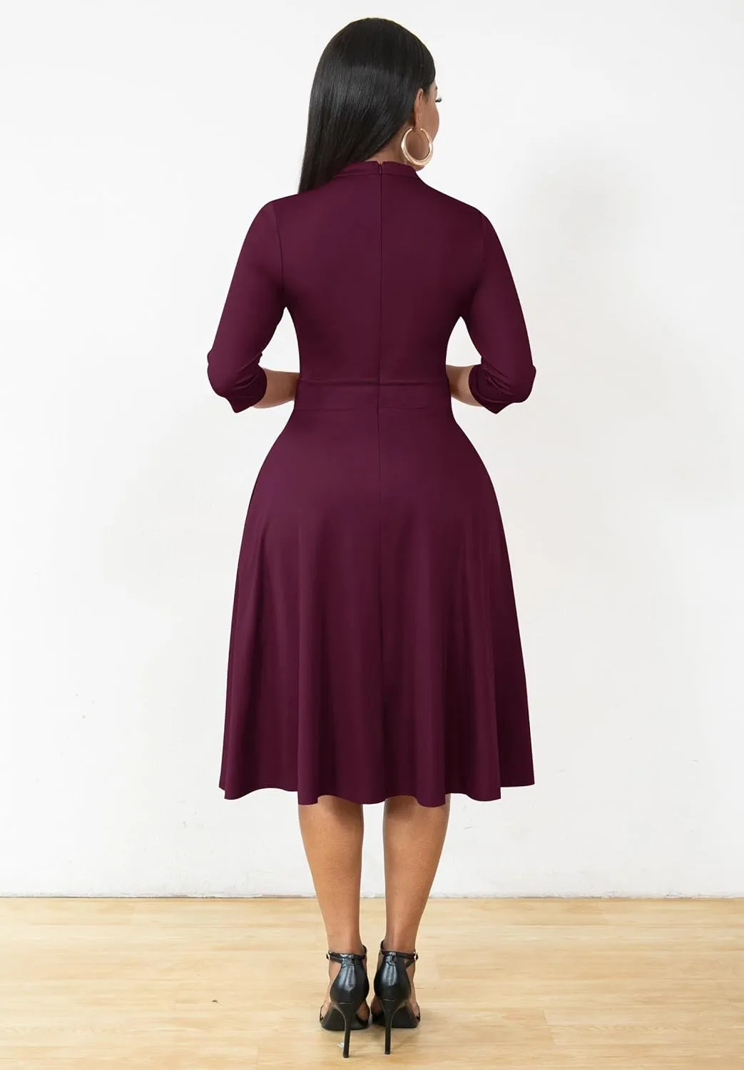 Nmoder Casual Dresses for Women Semi Formal Fit and Flare 3/4 Sleeve A-line Church Work Dress with Pockets