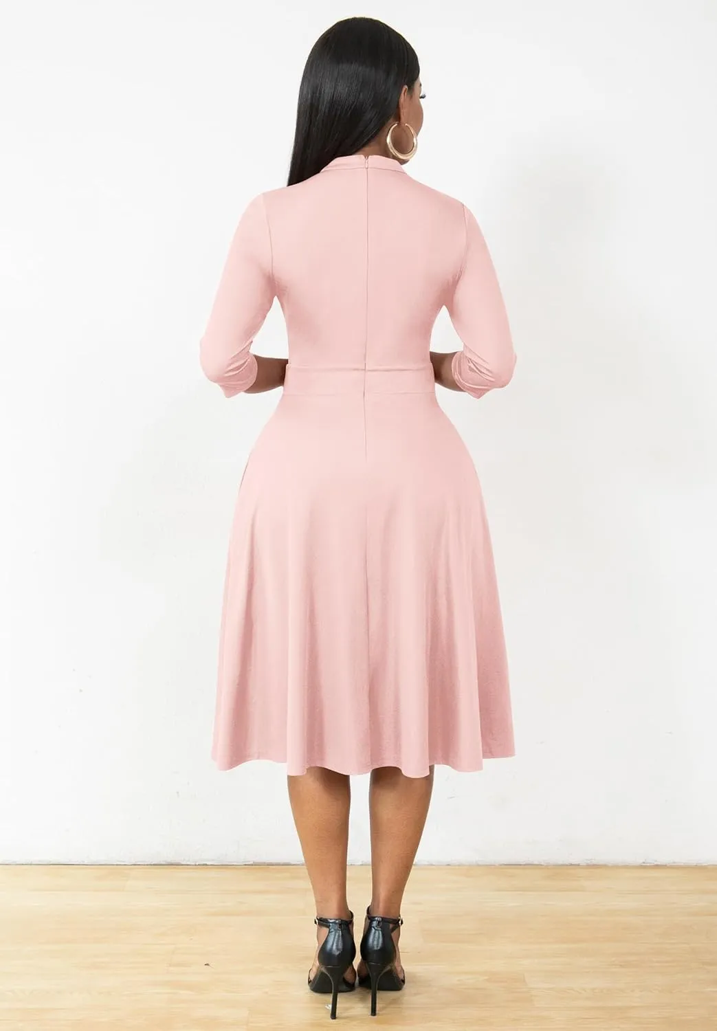 Nmoder Casual Dresses for Women Semi Formal Fit and Flare 3/4 Sleeve A-line Church Work Dress with Pockets
