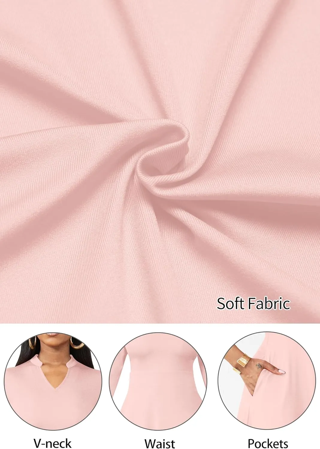 Nmoder Casual Dresses for Women Semi Formal Fit and Flare 3/4 Sleeve A-line Church Work Dress with Pockets