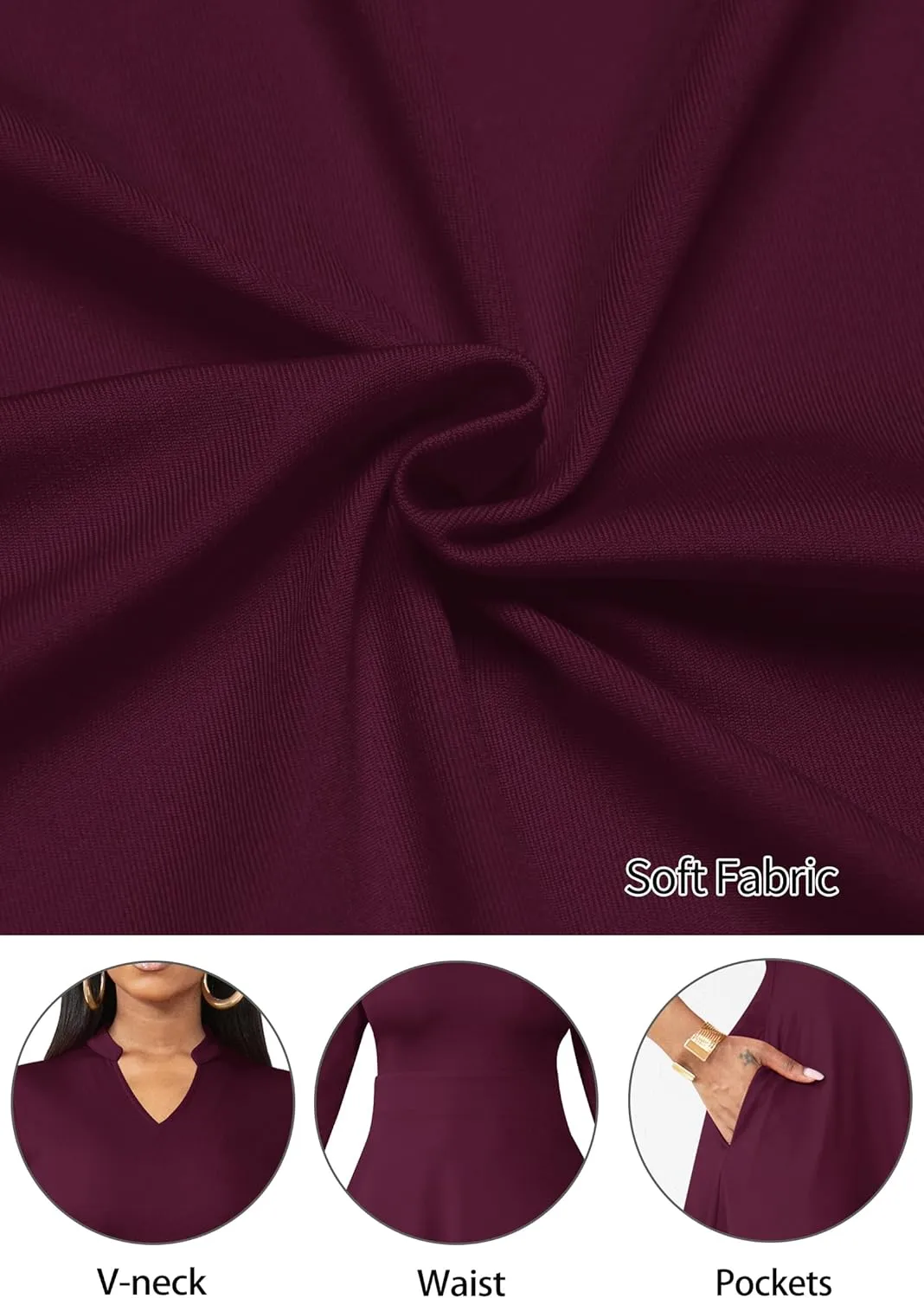 Nmoder Casual Dresses for Women Semi Formal Fit and Flare 3/4 Sleeve A-line Church Work Dress with Pockets