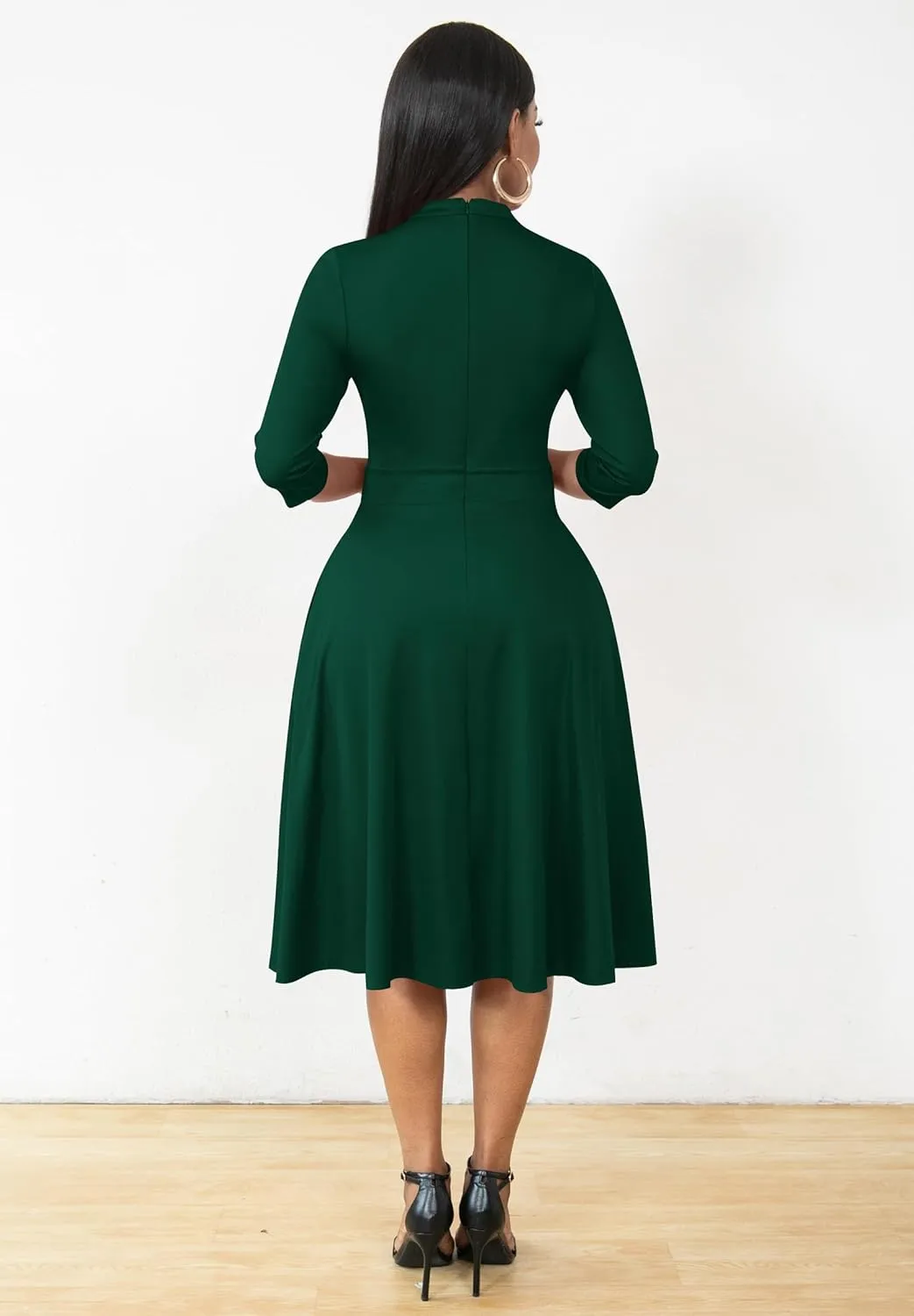 Nmoder Casual Dresses for Women Semi Formal Fit and Flare 3/4 Sleeve A-line Church Work Dress with Pockets