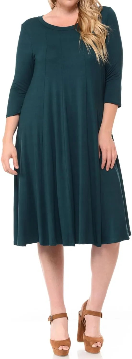 Pastel by Vivienne Women's Plus Size 3/4 Sleeve A-Line Swing Midi Dress  Flowy, Stretchy, Casual, and Comfortable