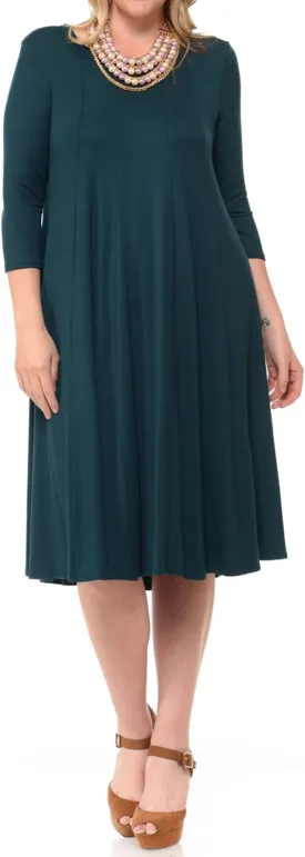Pastel by Vivienne Women's Plus Size 3/4 Sleeve A-Line Swing Midi Dress  Flowy, Stretchy, Casual, and Comfortable