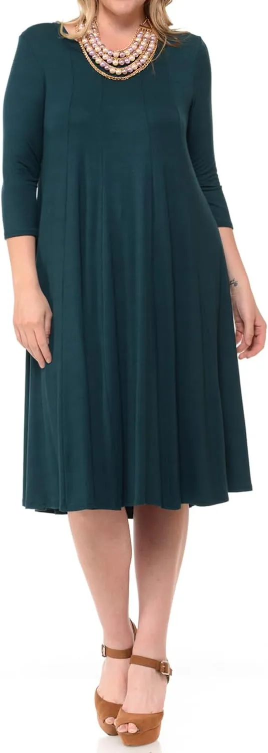 Pastel by Vivienne Women's Plus Size 3/4 Sleeve A-Line Swing Midi Dress  Flowy, Stretchy, Casual, and Comfortable