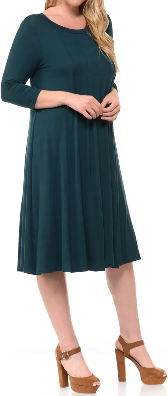 Pastel by Vivienne Women's Plus Size 3/4 Sleeve A-Line Swing Midi Dress  Flowy, Stretchy, Casual, and Comfortable