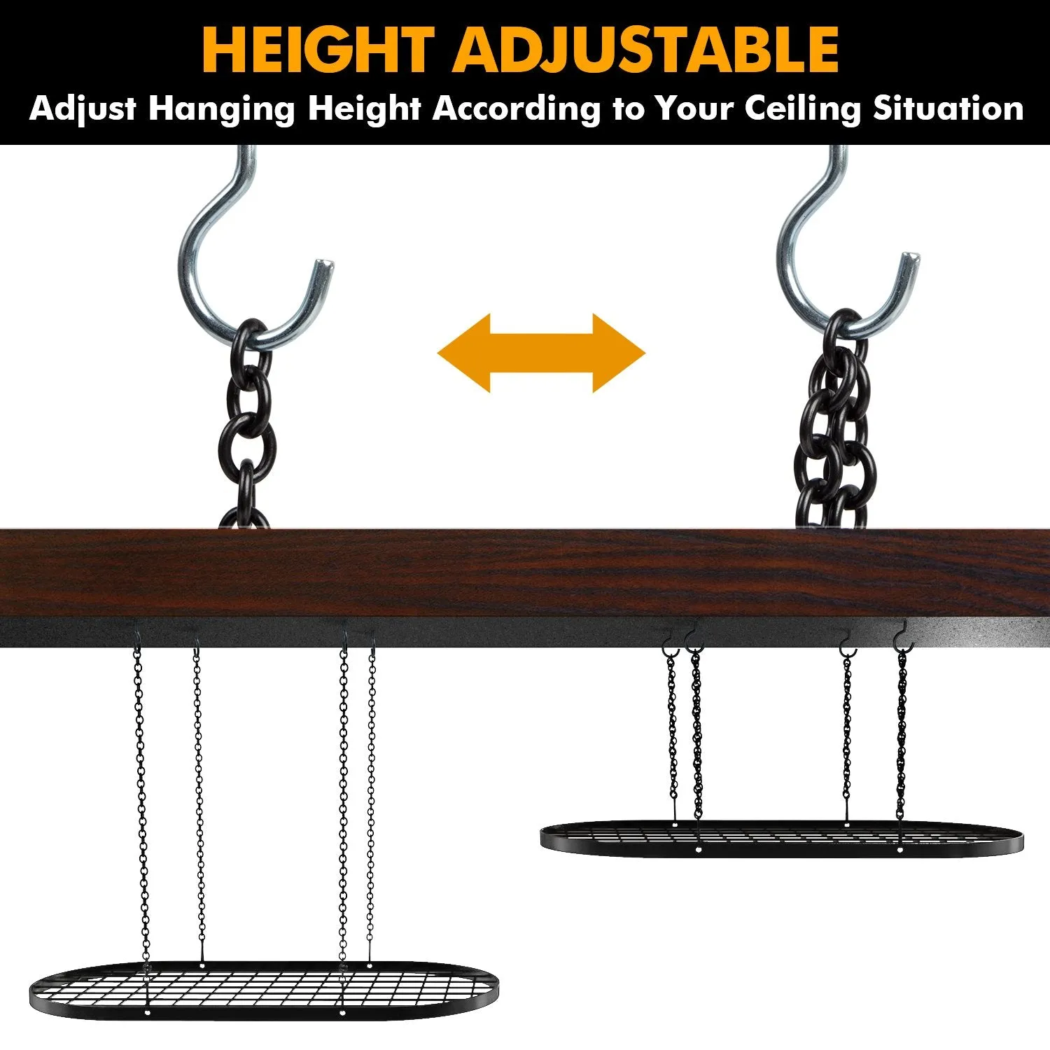 Pot And Pan Ceiling Rack, Mounted Cookware Storage Rack, Hanging Pot And Pan Suspended