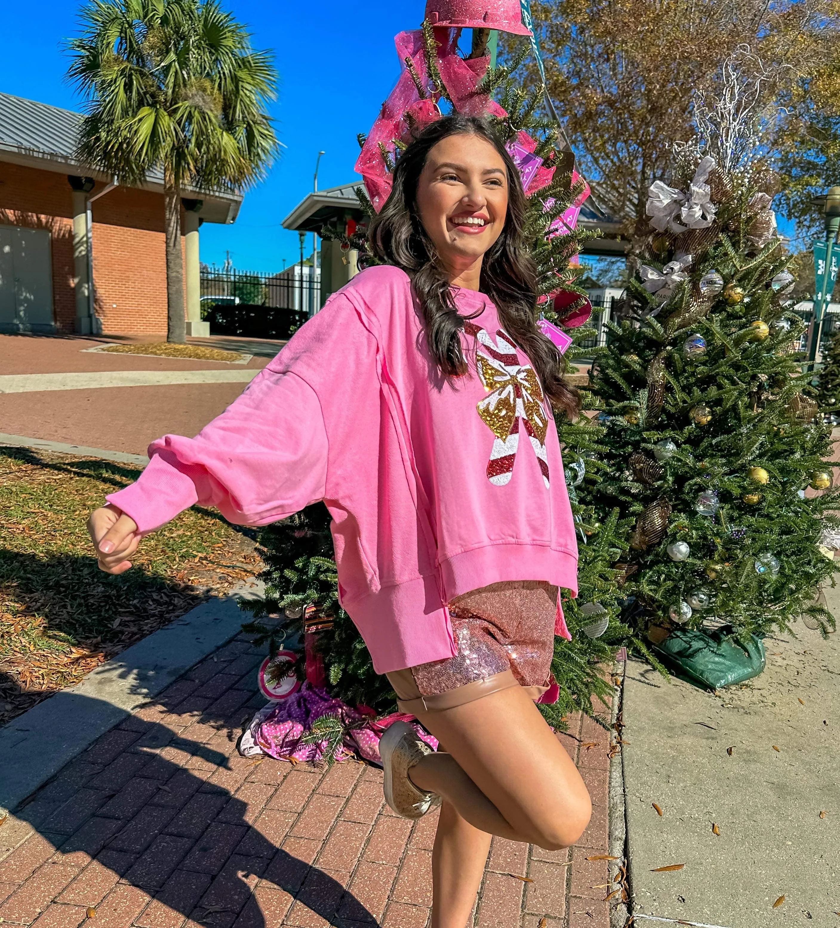 Queen Of Sequin Candy Cane Sweatshirt