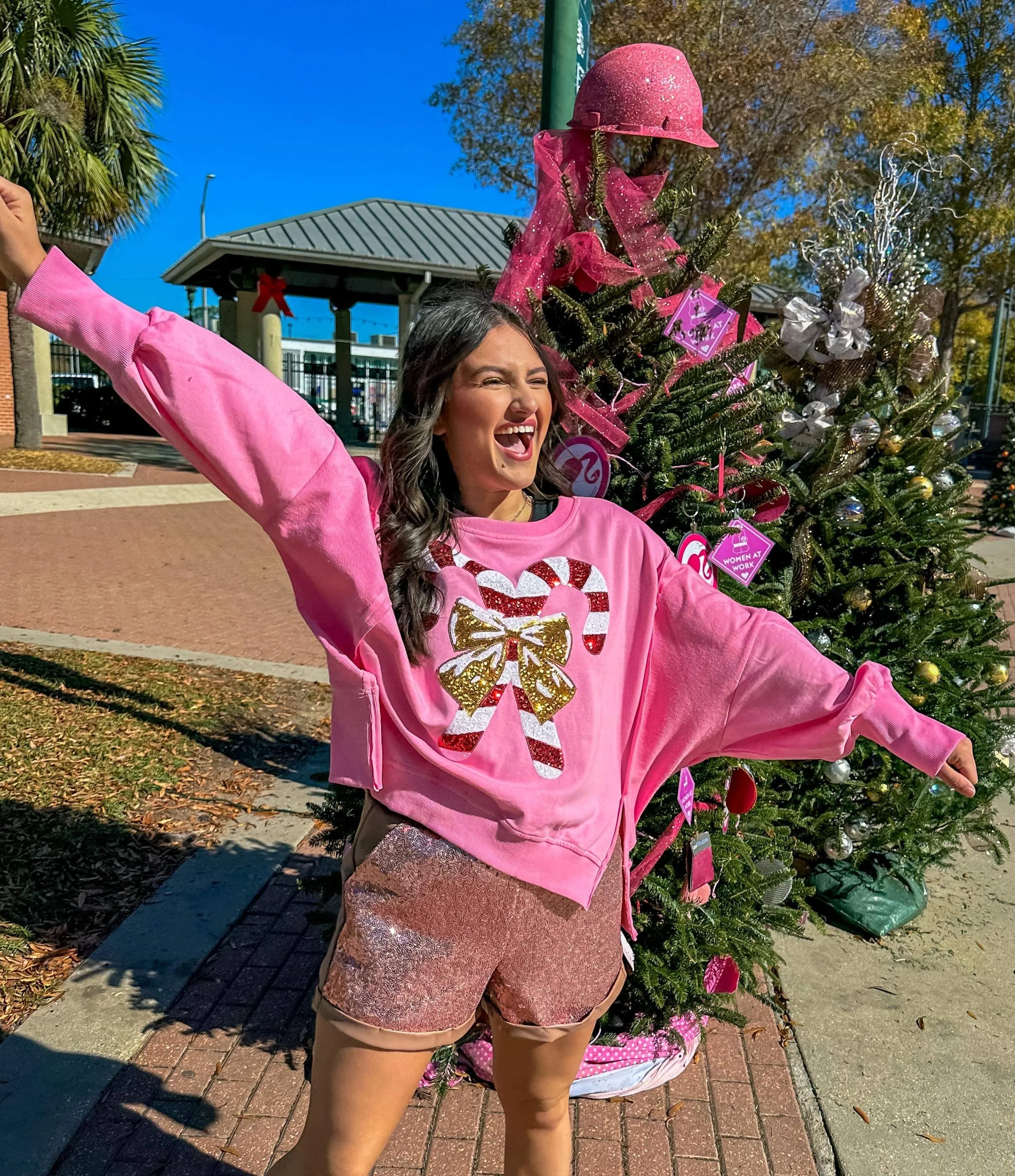 Queen Of Sequin Candy Cane Sweatshirt